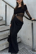 Karleedress Off Shoulder Long Sleeves Mesh Splice Maxi Dress