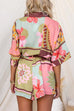 Lapel Button Up Tie Waist Floral Print Romper