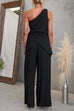 One Shoulder Sleeveless Tie Knot Top High Rise Wide Leg Pants Set