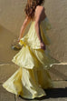 Karleedress Adjustable Strap Ruffle Layered Satin Maxi Dress