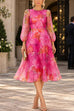 Karleedress Floral Print Long Sleeve A-Line Organza Midi Dress
