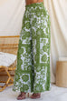 Elastic Waist Floral Print Pocketed Wide Leg Pants