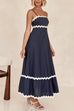 Karleedress Spaghetti Strap Ric Rac Trim Swing Maxi Dress