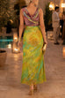 V Neck Sleeveless Printed High Slit Maxi Dress