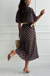 Collared Short Sleeves Button Up Polka Dot Midi Dress