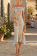 Karleedress Off Shoulder Floral Print Irregular Hem Midi Dress