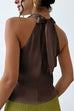 Karleedress Cowl Neck Sleeveless Bow Back Satin Top
