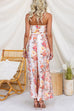Strapless Floral Print Tie Waist Split Wide Leg Jumpsuit