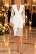 Karleedress V Neck Long Sleeves Back Slit Lace Patchwork Bodycon Dress