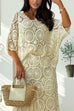 V Neck Half Sleeves Crochet Hollow Out Top