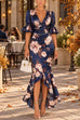 Karleedress V Neck Floral Print High Low Hem Maxi Dress