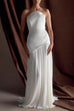 Strapless Patchwork Pleated Flare Maxi Dress