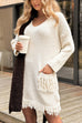 Drop Shoulder Long Sleeves Pocketed Fringe Mini Sweater Dress
