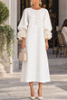 Karleedress Floral Applique Puff Sleeve A-Line Midi Dress