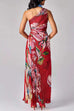 One Shoulder Sleeveless Cut Out Waist Floral Print Maxi Dress