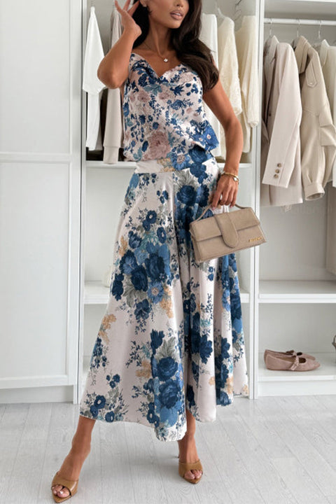 High Waist Floral Print Wide Leg Cropped Pants
