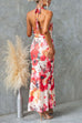 Cowl Neck Halter Open Back Floral Print Maxi Dress
