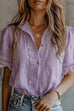 Karleedress Lapel Short Sleeves Button Up Lace Trim Top
