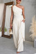 One Shoulder Sleeveless Tie Knot Top High Rise Wide Leg Pants Set
