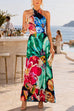 Halter Neck Abstract Floral Print Maxi Dress