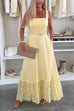 Square Neck Sleeveless Lace Splice Maxi Dress