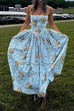 Karleedress Spaghetti Strap Waisted Floral Print A-line Maxi Dress