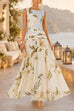 Karleedress Boat Neck Sleeveless Floral Print A-line Maxi Dress