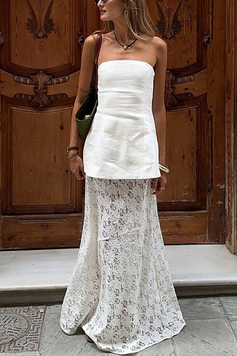 Karleedress Elastic WaistBand Lace Hollow Out Maxi Skirt