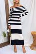 Off Shoulder Long Sleeves Striped Ribbed Knit Maxi Dress