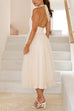 Karleedress Halter Open Back Waisted Tulle Midi Dress