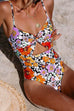 Karleedress Fashion Twist Front Cut Out Floral One-piece Swimwear
