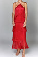 Karleedress Chicest Halter Ruffle Layered Fringe Maxi Party Dress