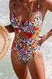 Karleedress Fashion Twist Front Cut Out Floral One-piece Swimwear
