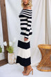 Off Shoulder Long Sleeves Striped Ribbed Knit Maxi Dress