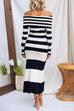 Off Shoulder Long Sleeves Striped Ribbed Knit Maxi Dress