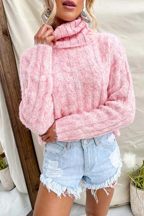 Turtleneck Casual Cable Knit Pullover Sweater