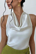 Karleedress Cowl Neck Sleeveless Bow Back Satin Top