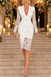 Karleedress V Neck Long Sleeves Back Slit Lace Patchwork Bodycon Dress