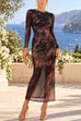 Round Neck Long Sleeve Side Slit Tie Dye Maxi Dress (C)