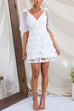 V Neck Bow Shoulder Floral Embroidered Mesh Mini Dress