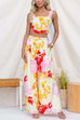 Floral Print Sleeveless Crop Top and Wide Leg Pants Set