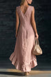 Karleedress V Neck Sleeveless High Low Hem Ruffle Maxi Dress