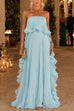 Karleedress Strapless Tube Ruffle Hem Pleated Maxi Dress