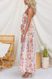 Strapless Floral Print Tie Waist Split Wide Leg Jumpsuit