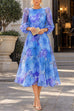 Karleedress Floral Print Long Sleeve A-Line Organza Midi Dress