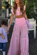 Ruched Crop Top and Elastic Waist Ruffle Tiered Maxi Skirt Set