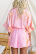 Short Sleeves Button Up Bow Waist Floral Print Romper