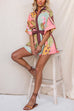 Lapel Button Up Tie Waist Floral Print Romper