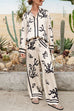 Karleedress Long Sleeves Button Up Reef Print Satin Shirt