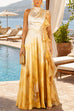Mockneck Sleeveless Floral Print Ruffle Slit Maxi Dress